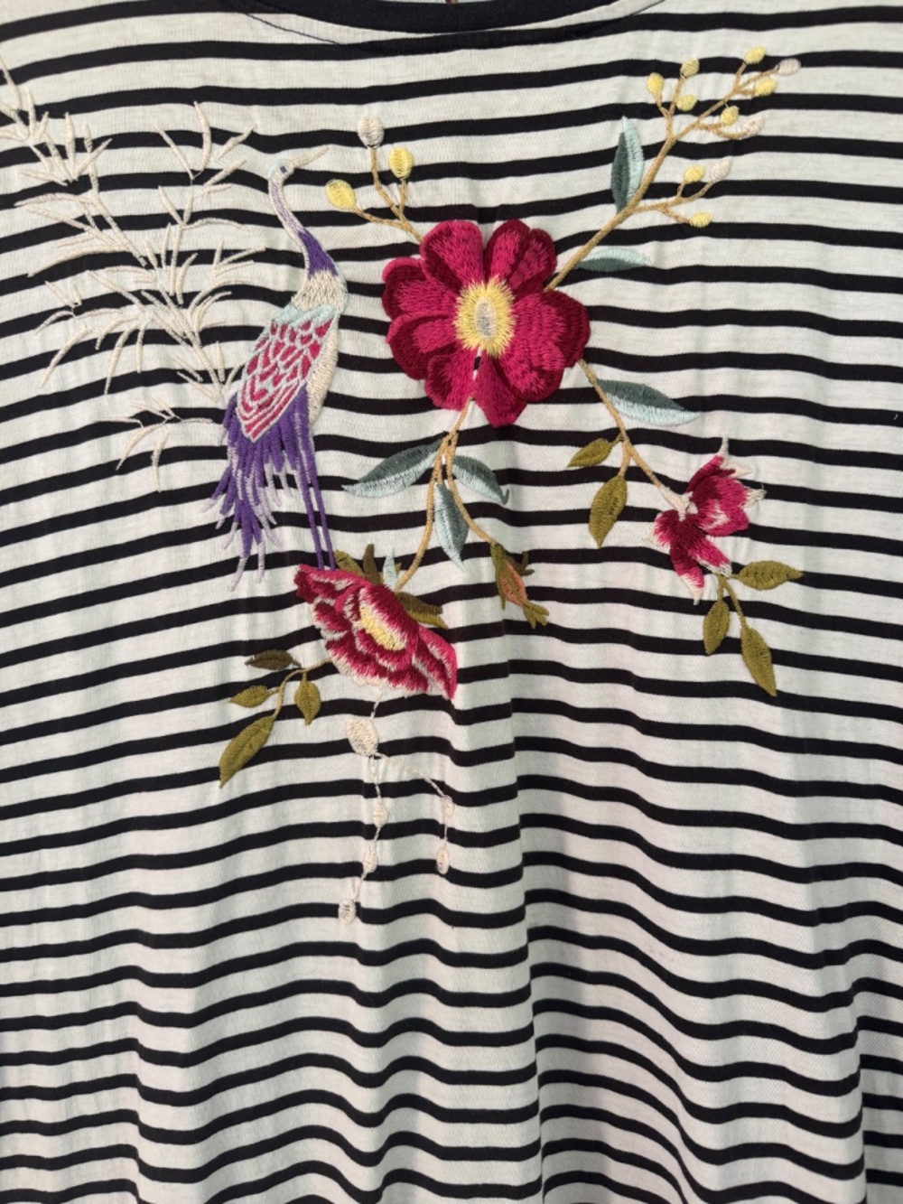 Johnny Was Embroidered Striped T shirt Dress - Picture 4 of 16